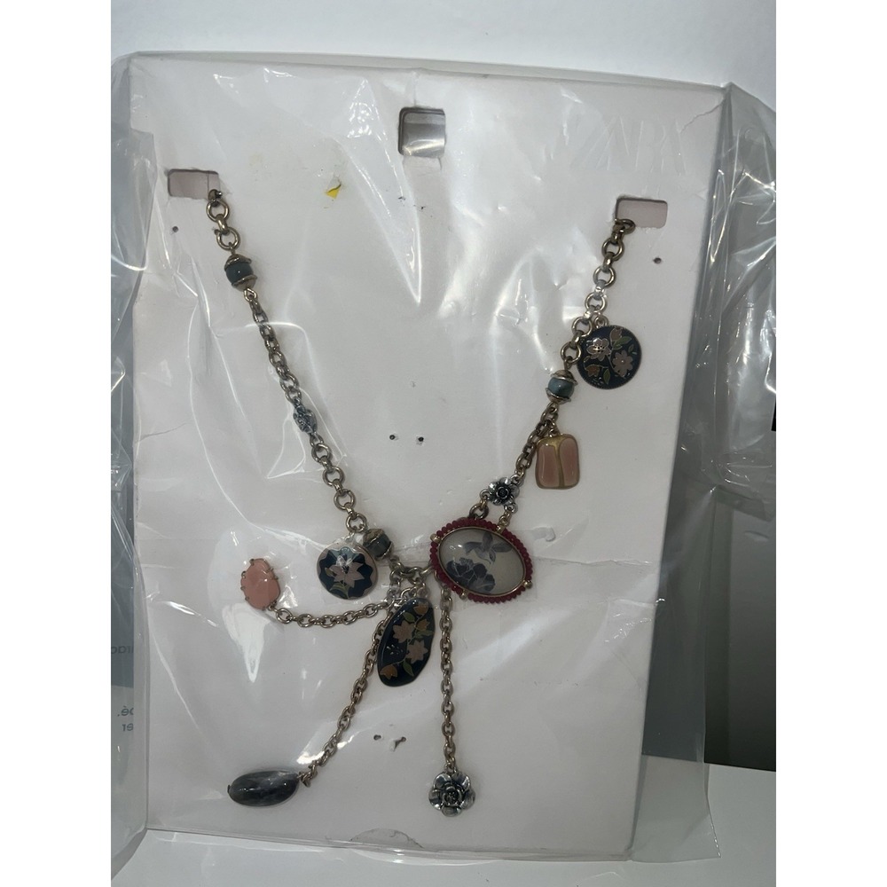 Zara pack of two layered flower and stone necklaces Open Box (…b61)